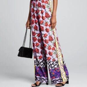 Alice + Olivia Elba Printed Pants Multicolor Rose Pattern Motif Palazzo